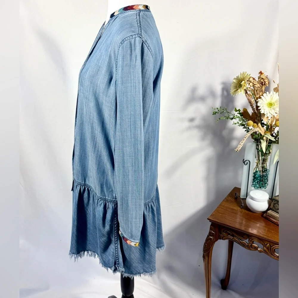 ♨️Driftwood Shaye Chambray Denim Drop-Waist Embroidered Mini Dress – Size M🧡 - Picture 6 of 9